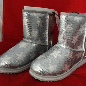 Silver Glittery Girls Fleece-Lined Boots Size 3